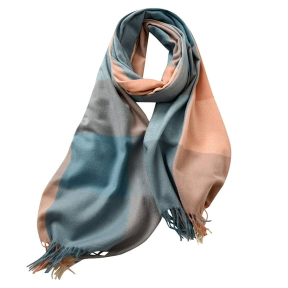 SUXIAN Women's Winter Scarf Plaid Blanket Warm Long Elegant Blue One Size