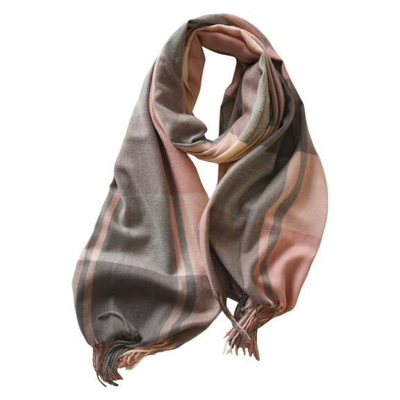 SUXIAN Women's Winter Scarf Plaid Blanket Warm Long with Fringe Pink One Size