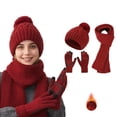 thumbnail image 1 of UJNDER Women's Winter Scarf Set Woolen Hats Scarves Gloves Three Piece Red One Size, 1 of 3
