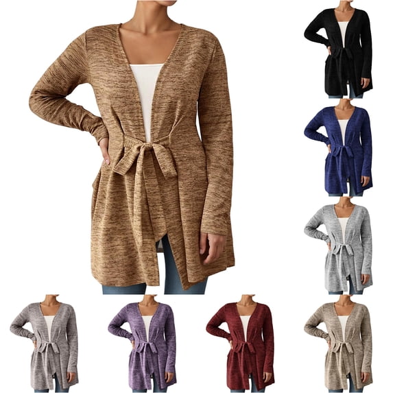 SUXIAN Womens Cardigan Long Sleeve Solid Color Casual Loose Fit Wrap Front Open Knit Sweater Lightweight Comfortable Outerwear Long Sweater Cardigan Women