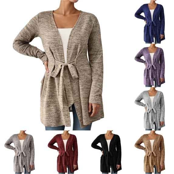 SUXIAN Womens Cardigan Long Sleeve Solid Color Casual Loose Fit Wrap Front Open Knit Sweater Lightweight Comfortable Outerwear Long Sweater Cardigan Women