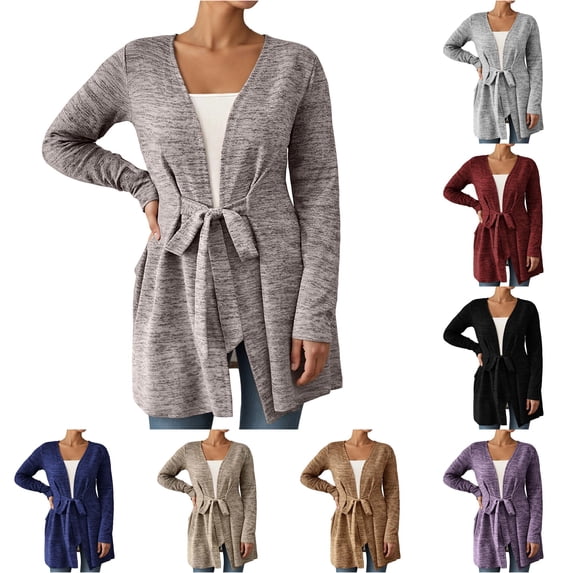 SUXIAN Womens Cardigan Long Sleeve Solid Color Casual Loose Fit Wrap Front Open Knit Sweater Lightweight Comfortable Outerwear Long Sweater Cardigan Women
