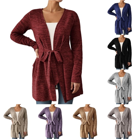 SUXIAN Womens Cardigan Long Sleeve Solid Color Casual Loose Fit Wrap Front Open Knit Sweater Lightweight Comfortable Outerwear Long Sweater Cardigan Women