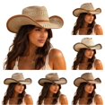 thumbnail image 1 of SUXIAN Womens Cowboy Hats Hollow Straw Western Hat Sun Shade Summer Outdoor, 1 of 4