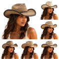 thumbnail image 1 of SUXIAN Womens Cowboy Hats Hollow Straw Western Hat Sun Shade Summer Outdoor, 1 of 4