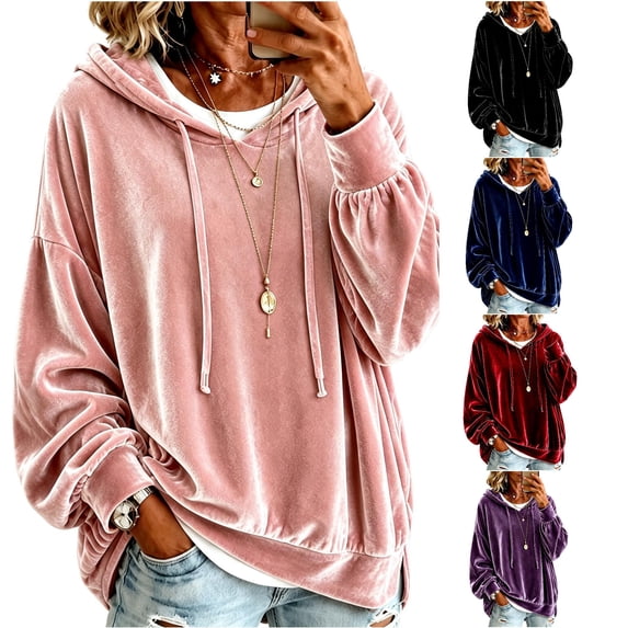 SUXIAN Womens Hooded Sweatshirt Velvet Cozy Relaxed Fit Long Sleeve Pullover Hoodie Women L