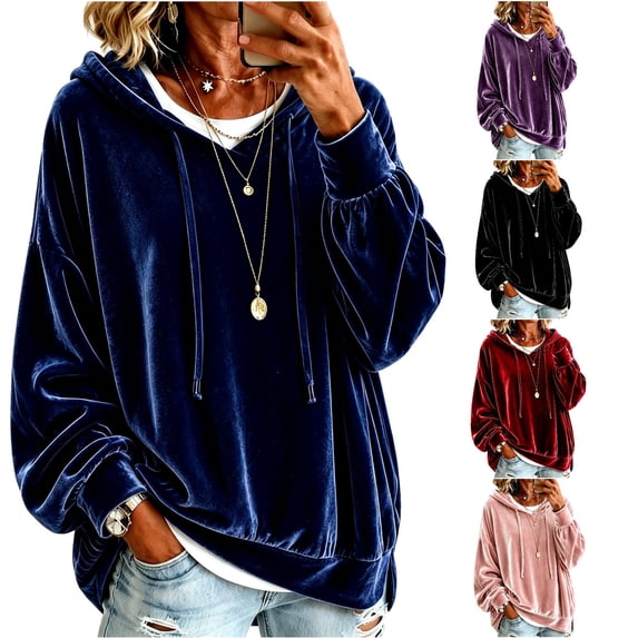 SUXIAN Womens Hooded Sweatshirt Velvet Cozy Relaxed Fit Long Sleeve Pullover Hoodie Women XXXL