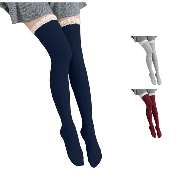 SUXIAN Womens Knee High Socks Solid Color Floral Cable Knit For Casual ...