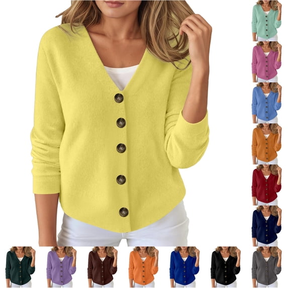 SUXIAN Womens Lightweight Cardigan Fall Winter Button Down Sweater Casual Comfortable Commute Solid Color Top Long Sleeve Cardigan Sweaters for Women