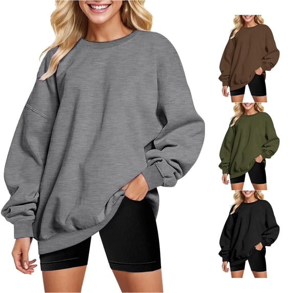 SUXIAN Womens Sweatshirt Oversized Solid Shoulder Long Sleeve Pullover Loose Winter Women's Sweatshirts L