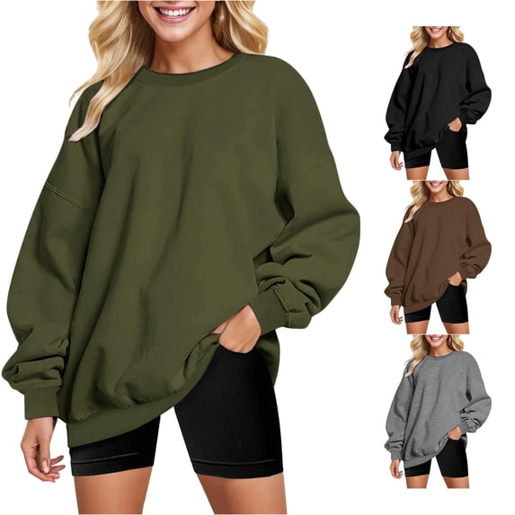 SUXIAN Womens Sweatshirt Oversized Solid Shoulder Long Sleeve Pullover Loose Winter Women's Sweatshirts M