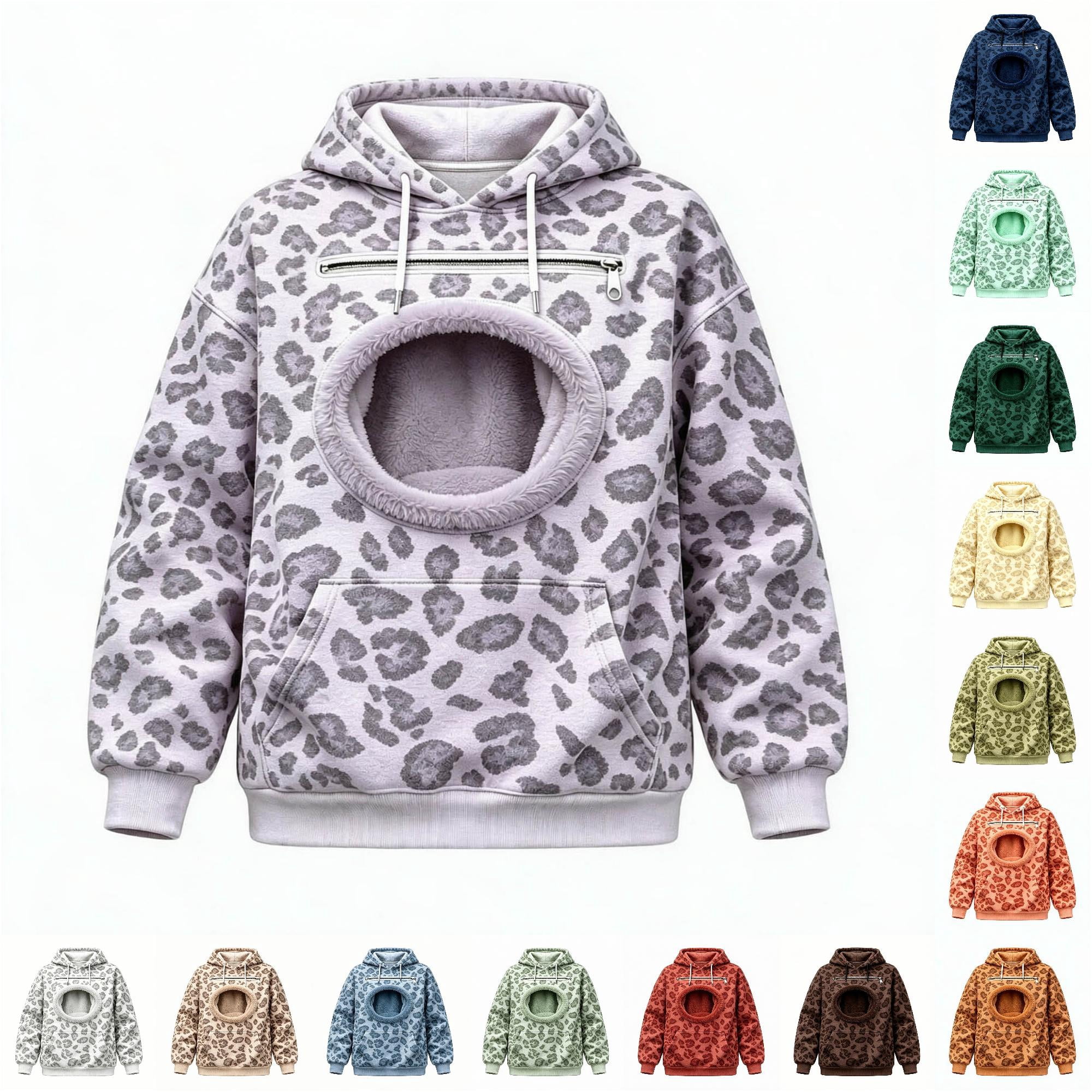 SUXIAN Womens Sweatshirts Roomgy Hooded Sweat Top with Leopard Pattern ...
