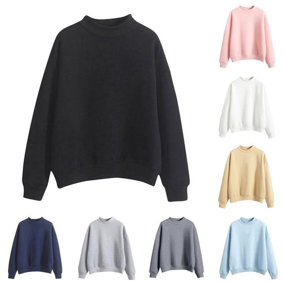 SUXIAN Womens Sweatshirts Solid Turtleneck O Neck Long Sleeve Plus Velvet Pullover Women's Sweatshirt XXXXL