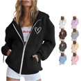 SUXIAN Womens Zip up Hoodies Hearts Graphic Full Zip Hooded Sweatshirt ...
