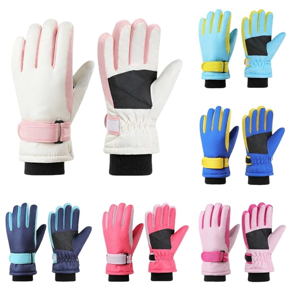 SUXIAN Workout Gloves Kids Winter Sports Insulated Windproof Thermal Warm Mittens for Outdoor Skiing Play Boys and Girls Exercise Gloves White 5-9 Years