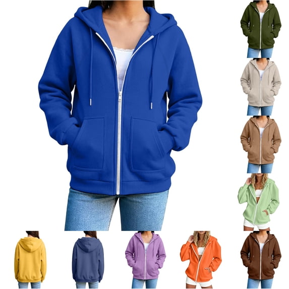 SUXIAN Zip up Hoodie Solid Color Long Sleeve Soft Lined Pockets Relaxed Breathable Jacket Womens Zip up Hoodies XXL
