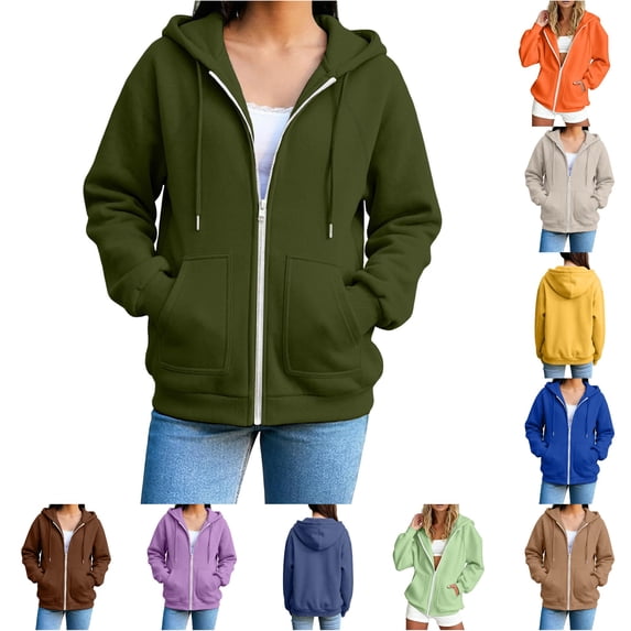 SUXIAN Zip up Hoodie Solid Color Long Sleeve Soft Lined Pockets Relaxed Breathable Jacket Womens Zip up Hoodies XXXL
