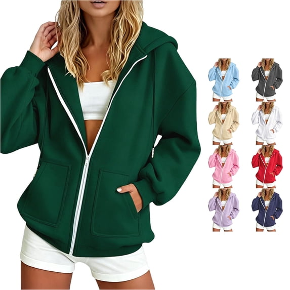 SUXIAN Zip Up Hoodie Women Winter Warmth Loose Long Sleeve Solid Casual Womens Hoodies XXL