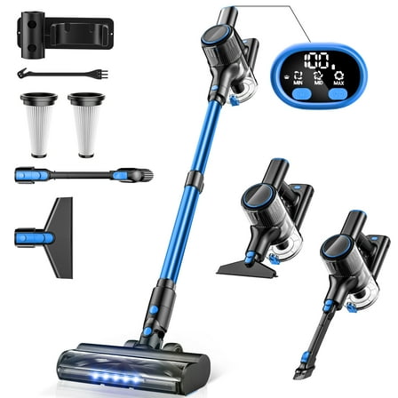 SUXIANGVAC Cordless Vacuum Cleaner, 30Kpa Powerful Suction 8-in-1 Stick Vacuum with LED Display, 3 Modes Suction, Lightweight Vacuum for Hardwood Floor/Carpet/Pet Hair, Blue