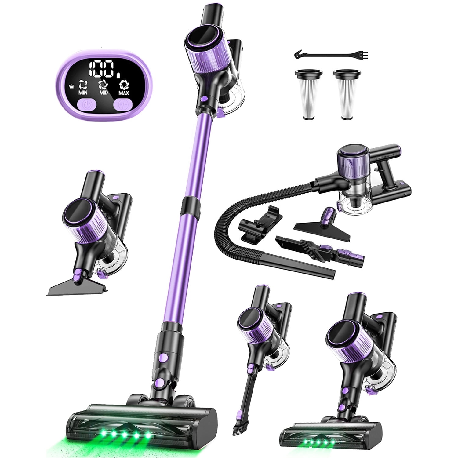 SUXIANGVAC Cordless Vacuum Cleaner, 30Kpa Powerful Suction 8-in-1 Stick Vacuum with LED Display, 3 Modes Suction, Lightweight Vacuum for Hardwood Floor/Carpet/Pet Hair, Purple