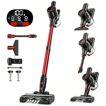 SUXIANGVAC Cordless Vacuum Cleaner, 30Kpa Powerful Suction 8-in-1 Stick Vacuum with LED Display, 3 Modes Suction, Lightweight Vacuum for Hardwood Floor/Carpet/Pet Hair, Red