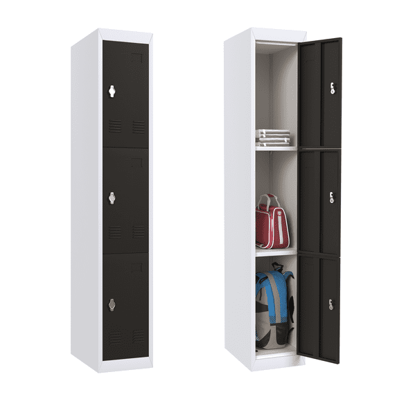 SUXXAN 3 Tier Metal Locker, 72'' Storage Cabinet with 3 Doors, Employee Locker for School Gym Office, White
