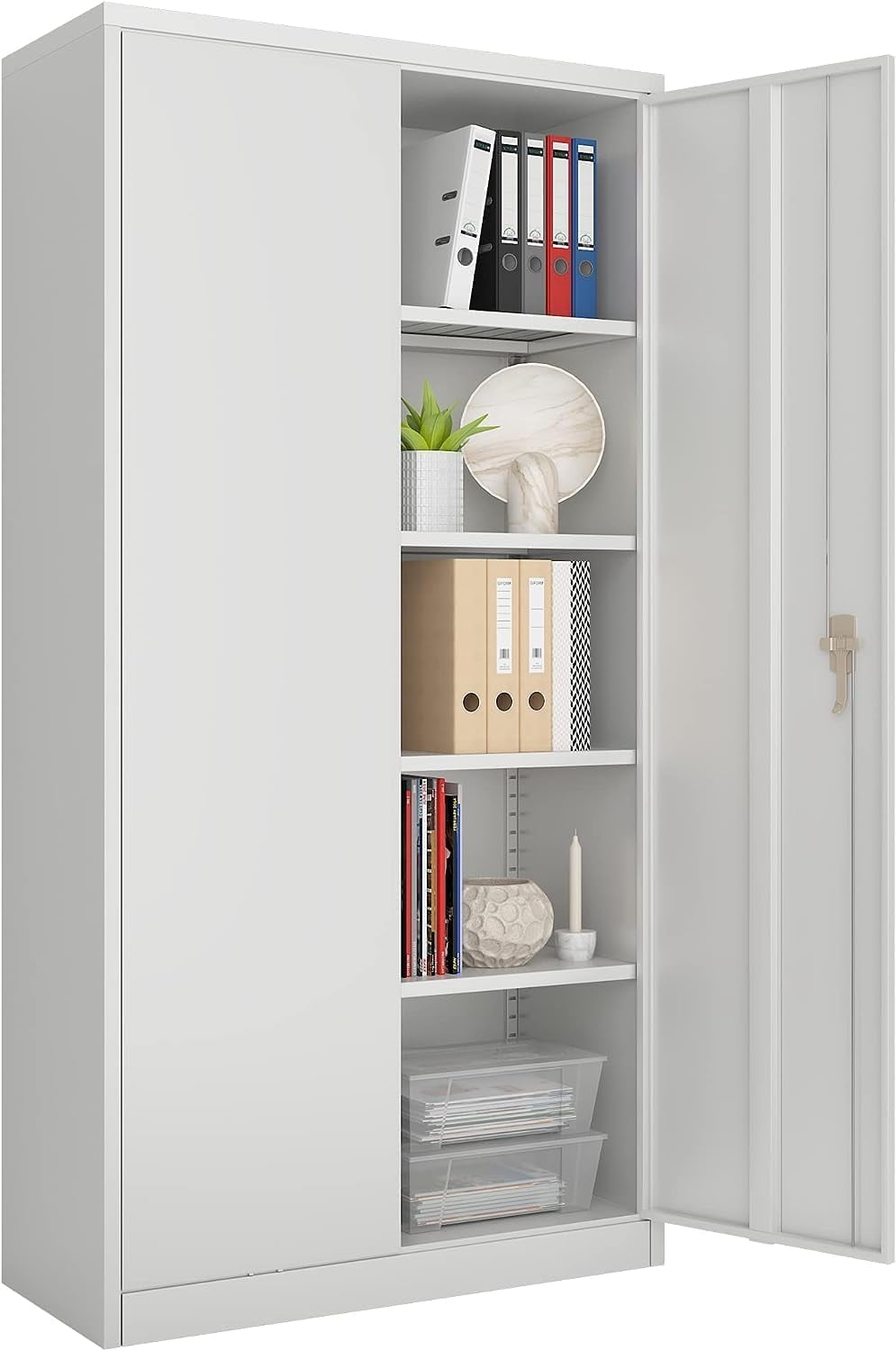 AFAIF Metal Storage Cabinet with Lock,71 White Garage Cabinet with 2 Doors  and 5 Adjustable Shelves, Steel Locking Cabinets Tall Tool Storage