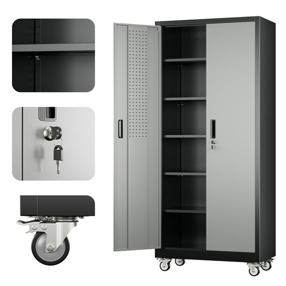 SUXXAN 71“ Tall Steel Cabinet, Metal Storage Cabinet with 2 Door and 4 Adjustable Shelves, for Home, Warehouse, Garage, Office, Assemble Required (Grey)