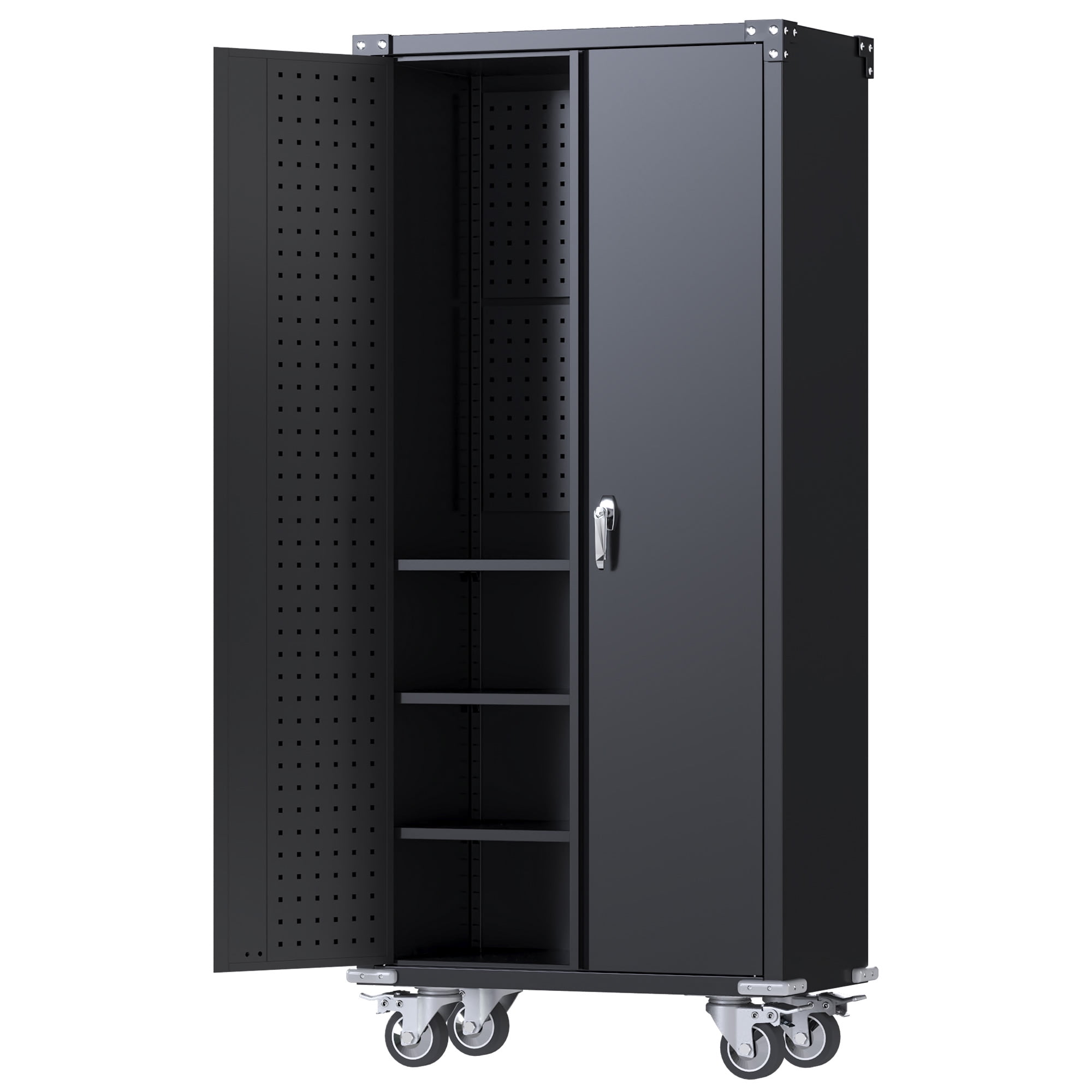 SUXXAN Black Metal Garage with Pegboard and Wheels, Tall