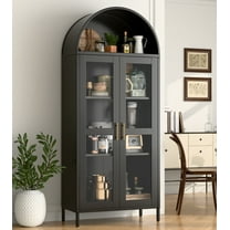 SUXXAN Metal Arched Storage Display Cabinet with Glass Doors and Adjustable Shelves, Assembly Required, Black