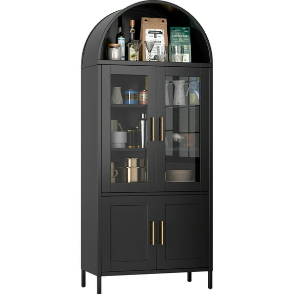 SUXXAN Metal Arched Storage Display Cabinet with Glass Doors and Adjustable Shelves, Assembly Required, Black