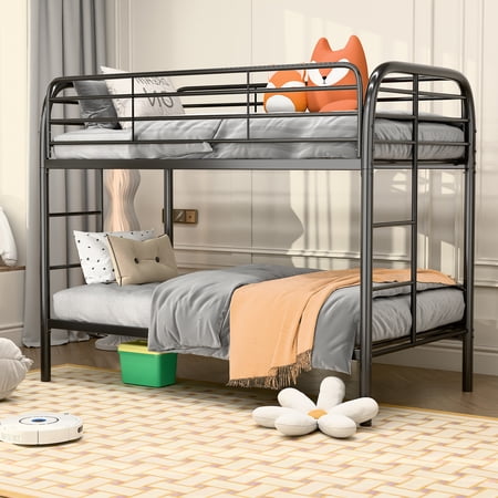 SUXXAN Metal Bunk Bed, Bunk Bed Frame with Safety Guard Rails, Heavy Duty Space-Saving Design, Easy Assembly, Twin-Over-Twin,Black