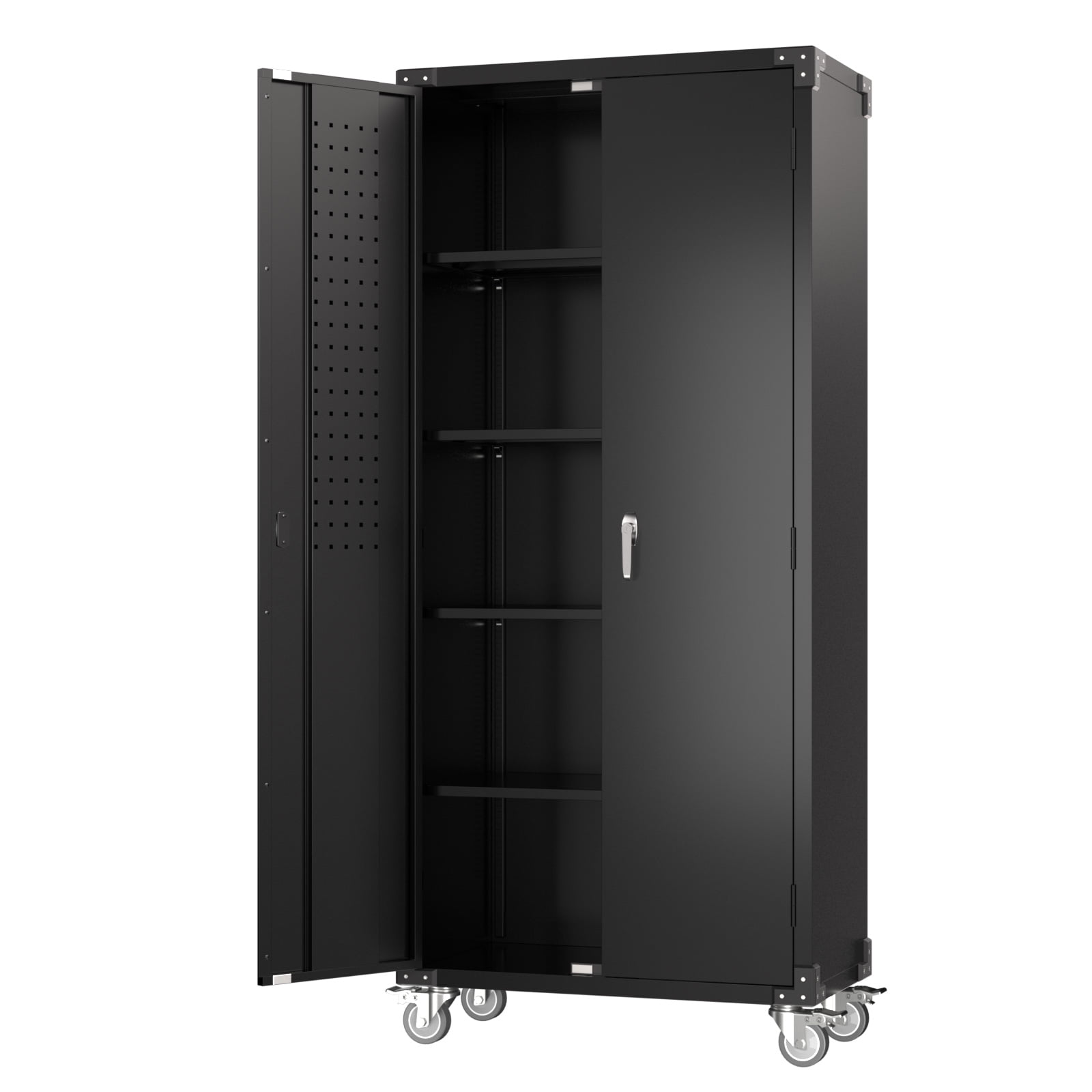 SUXXAN Garage Storage Cabinet With Wheels Pegboard And 5