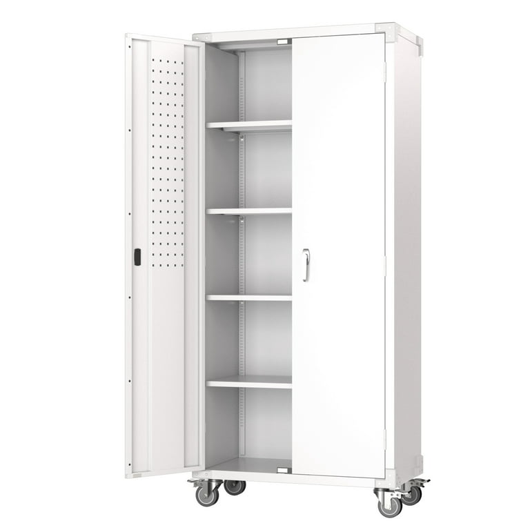 SUXXAN Metal Wardrobe Cabinet, Tall Storage Cabinet with Doors and Shelves,  Steel Locker Cabinet with Hanging Rod and Adjustable Shelves, Home Office