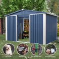 thumbnail image 1 of SUXXAN Metal Outdoor Storage Shed, 8.6×6.3 FT Steel Utility Tool Shed Storage House with Sliding Door, Metal Sheds Outdoor Storage for Backyard Garden Patio Lawn (H6'xW8.6'x D6.3') Blue&White, 1 of 4