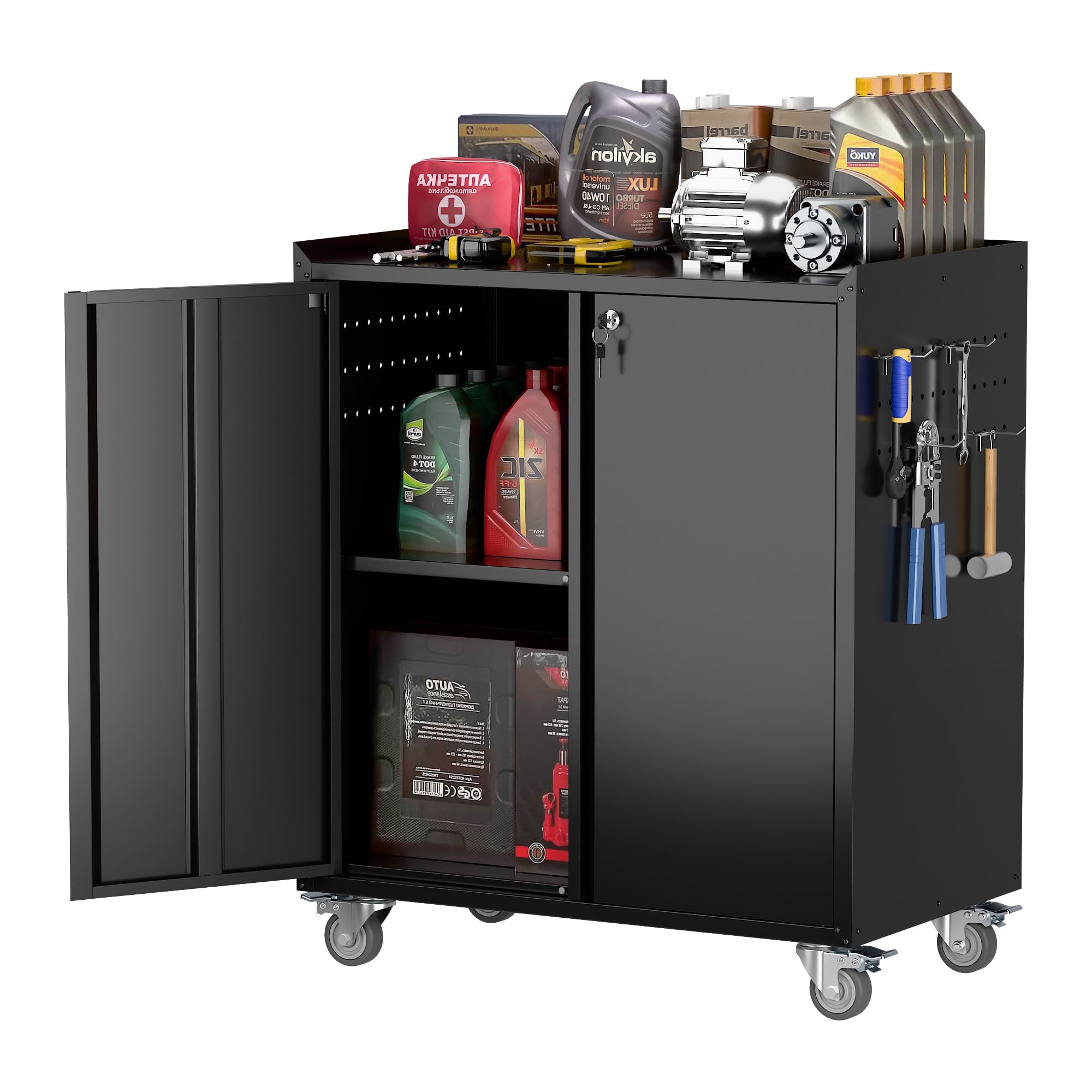 Black Steel Freestanding Lockable Cabinet with Adjustable Shelving