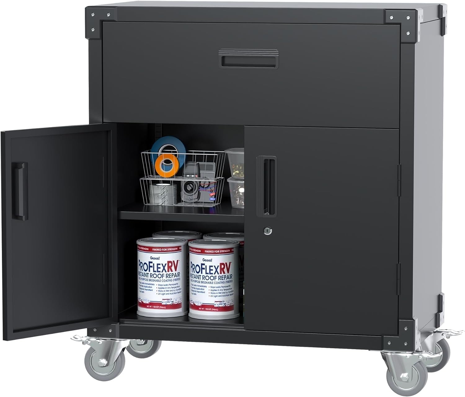 Black Steel Freestanding Lockable Cabinet with Adjustable Shelving