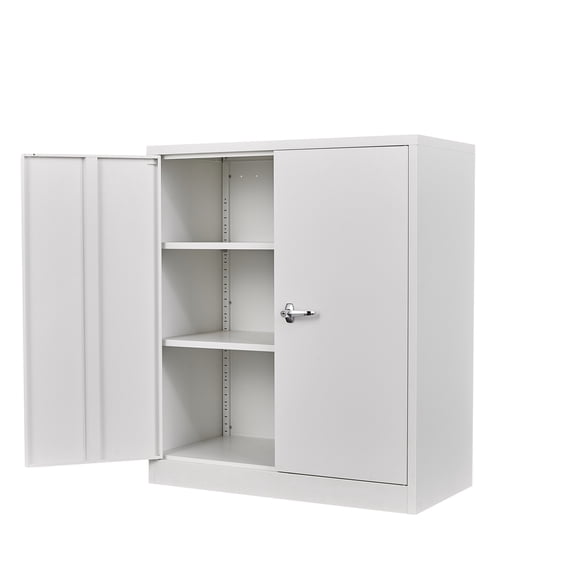 SUXXAN Metal Storage Cabinet, Storage Cabinet with 2 Adjustable Shelves, Steel Counter Cabinet with Lockable Doors for Home Office (Gray)