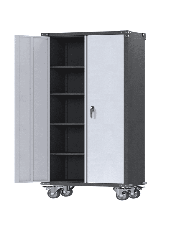 SUXXAN Metal Storage Cabinet with Wheels & 4 Adjustable Shelves for Garage Bedroom, Tools Room, and Office, Assemble Required
