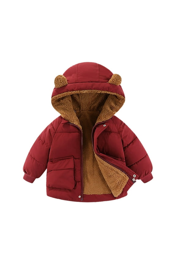 Adorable Bear Ears Hooded Winter Jacket for Boys Girls Toddler Kids Outerwear Coats with Thick Warm Insulation - Red