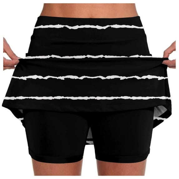 SUYIDA Athletic Skirts Women High Waisted Striped Print Skinny Sport Skirt Mid Shorts Sport Skirt Black,XL