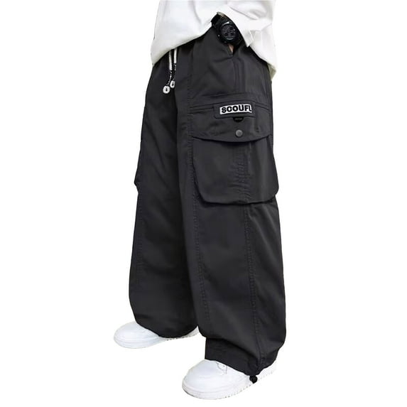 SUYIDA Boys Cargo Jeans Oversized 2025 Casual Pants Straight Leg Wide Cargo Pants For Kids Age 4 13 Summer Loose Fit Comfortable Daily Wear With Sneakers