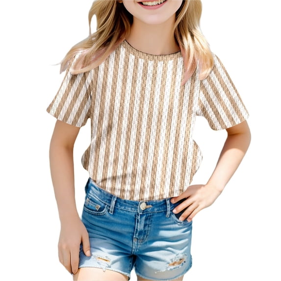 SUYIDA Boys Carnival Striped Short Sleeve Graphic Tee Comfortable Casual Colorful Party Shirt For Kids Khaki,130