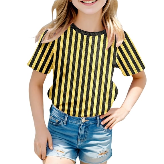 SUYIDA Boys Carnival Striped Short Sleeve Graphic Tee Comfortable Casual Colorful Party Shirt For Kids Yellow,120