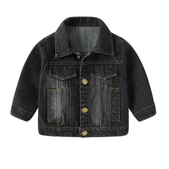 SUYIDA Boys Denim Jacket for Children Long Sleeve Outerwear Durable Blend Comfortable Fit Youth Fashion Coats - Black