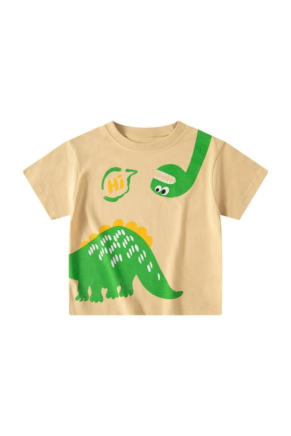 Boys Dinosaur Graphic Tee Summer Short Sleeve Shirt Casual Outdoor Play Top For Toddler Kids Beige,18-24 Months