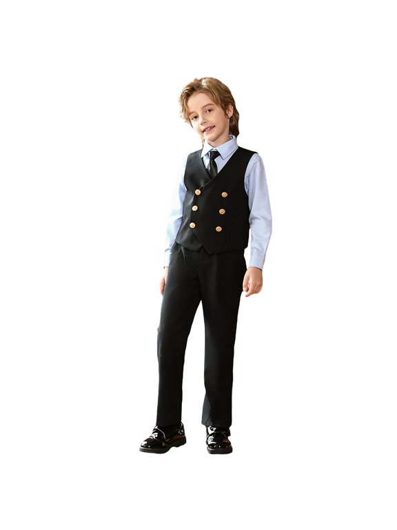 Boys Formal Vest Trousers Outfit Dressy Set Seasonal All Year Round Back to School for Daily School Wear Suit Set