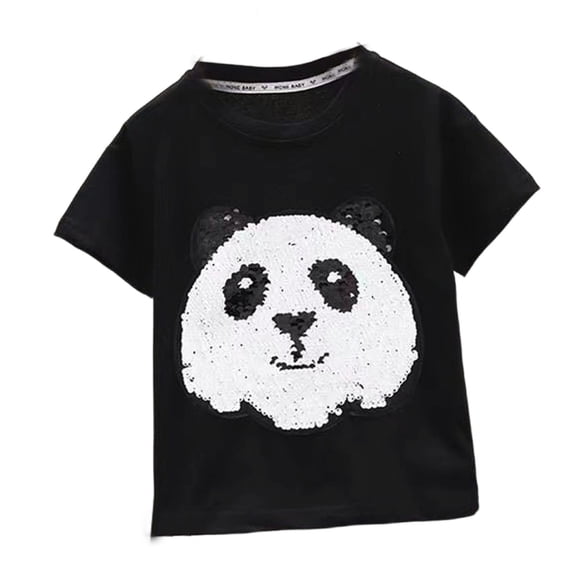 SUYIDA Boys Graphic T-Shirt Short Sleeve Tee with Glitter Color Changing Animal Designs for Kids Black,7-8 Years