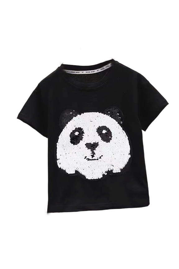 Boys Graphic T-Shirt Short Sleeve Tee with Glitter Color Changing Animal Designs for Kids Black,7-8 Years
