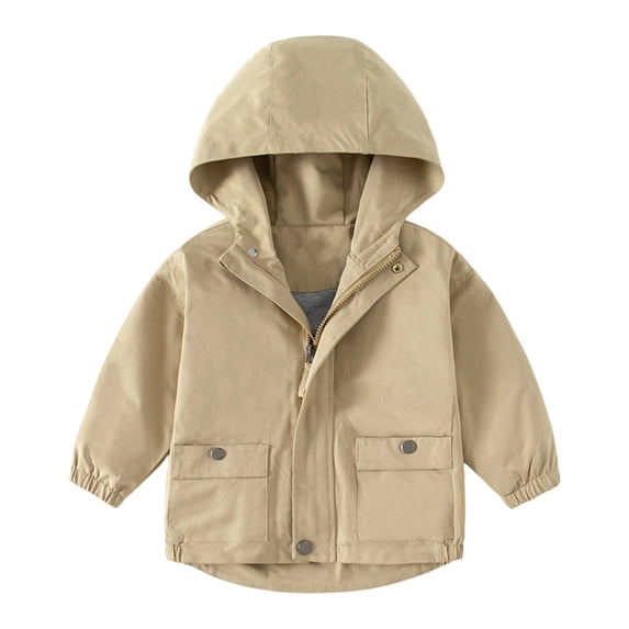 SUYIDA Boys Lightweight Windbreaker Hooded Zipper Jacket for Outdoor Casual School Wear and Daily Activities - Khaki
